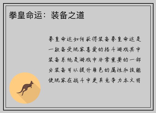 拳皇命运：装备之道